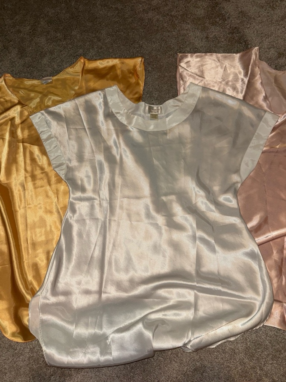 Victoria's Secret Satin Ivory Short Sleeve Blouse